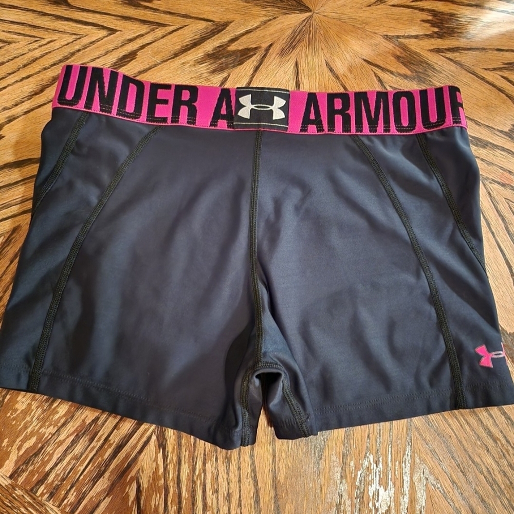 Under Armour Women's Black and Pink Athletic Shorts